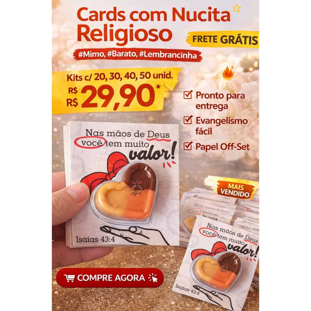 Card com Nucita Personalizado Religioso | Lembrancinha Evangélica Isaías 43:4 | Mimo Criativo Barato | Presente Pequeno