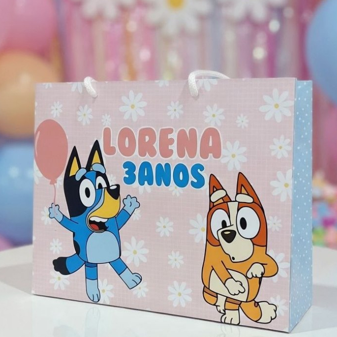 Sacolinhas Bluey Rosa Personalizada (G) surpresa/Pegue e Monte/Festa Aniversário/Mimo/lembrancinhas/decoraçao