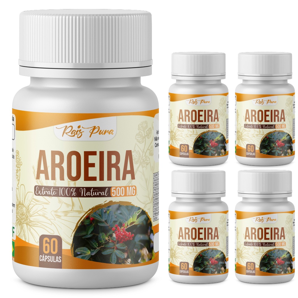 KIT 5 UNID - AROEIRA 100% PURA | EXTRATO SECO | 500 MG - 60 CÁPSULAS