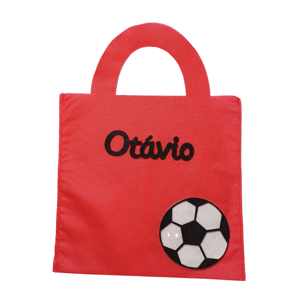 Sacolinhas Personalizadas TNT com nome criança Futebol vermelho lembrancinhas de festa de aniversario 22cmX22cm