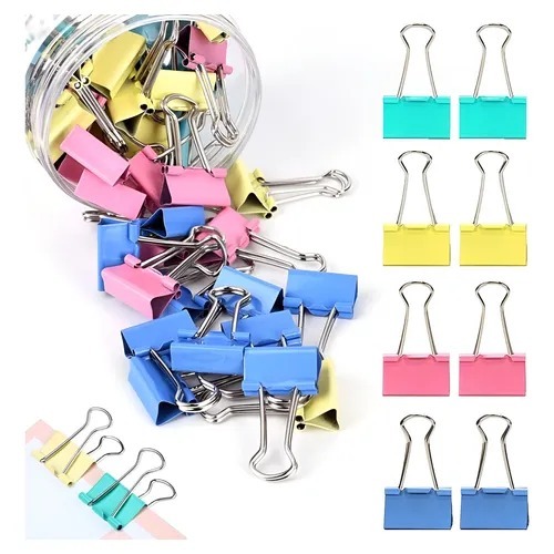 Pote com 60 unidades Binder Clip Prendedor de Metal 15mm Candy Color Binder- Yins Paper