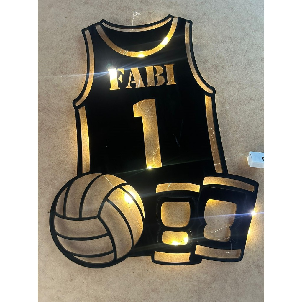 Luminária LED Vôlei Personalizada com Nome – Placa Decorativa 40cm MDF Iluminada Esporte