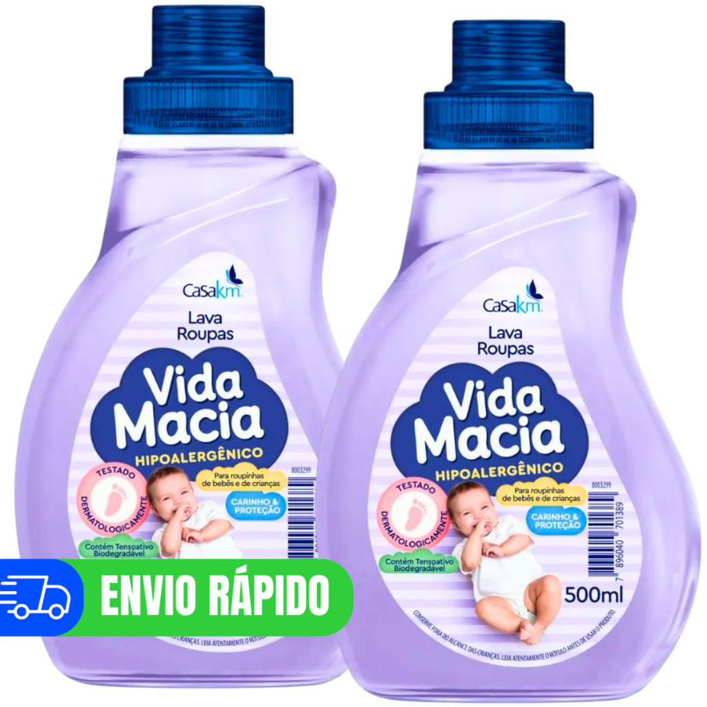 Kit 2 Vida Macia Sabão Liquido Lava Roupas Bebê 500ml