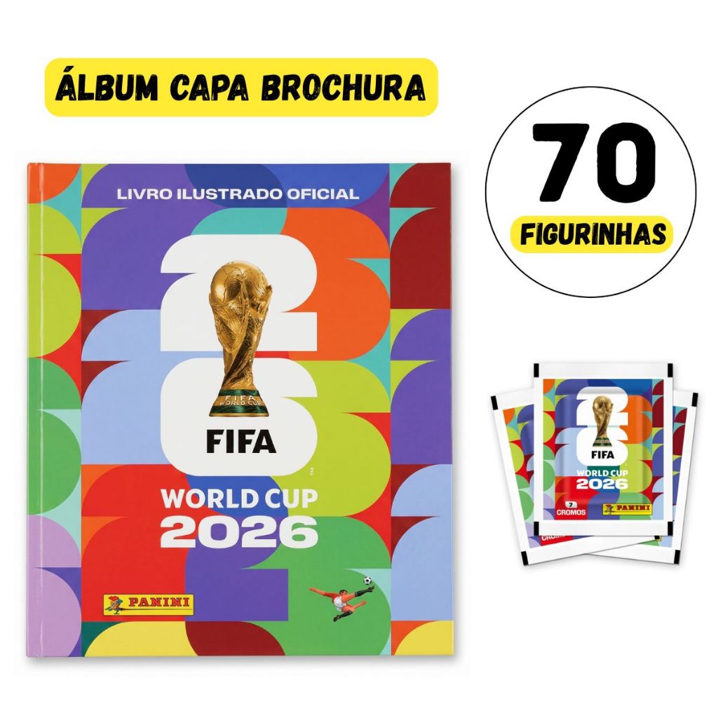 Kit Álbum Copa Do Mundo 2026 + 70 Figurinhas Oficial Panini Capa Brochura Lançamento