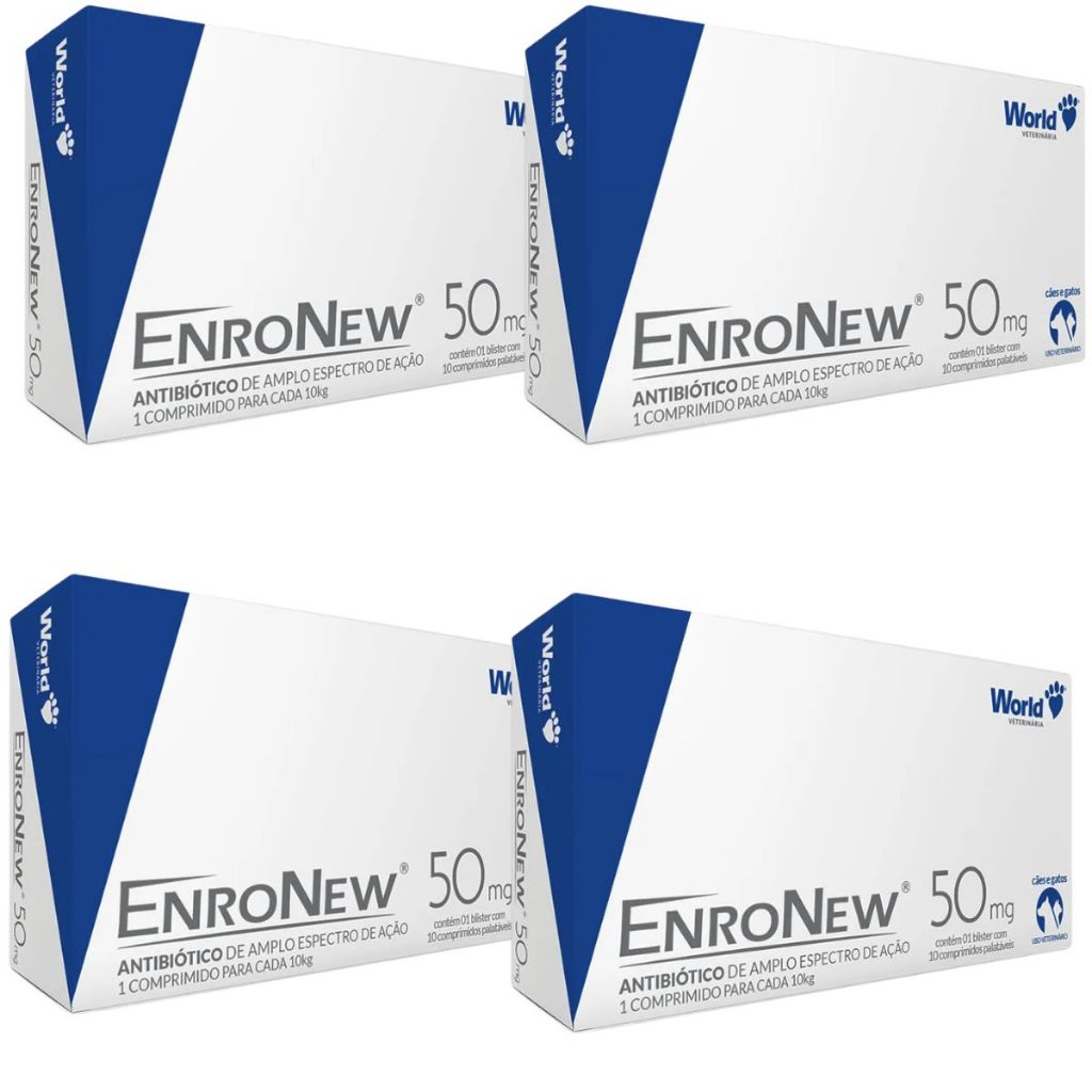 Kit 04 Enronew 50mg Para Cães E Gatos 40 Comprimidos - World