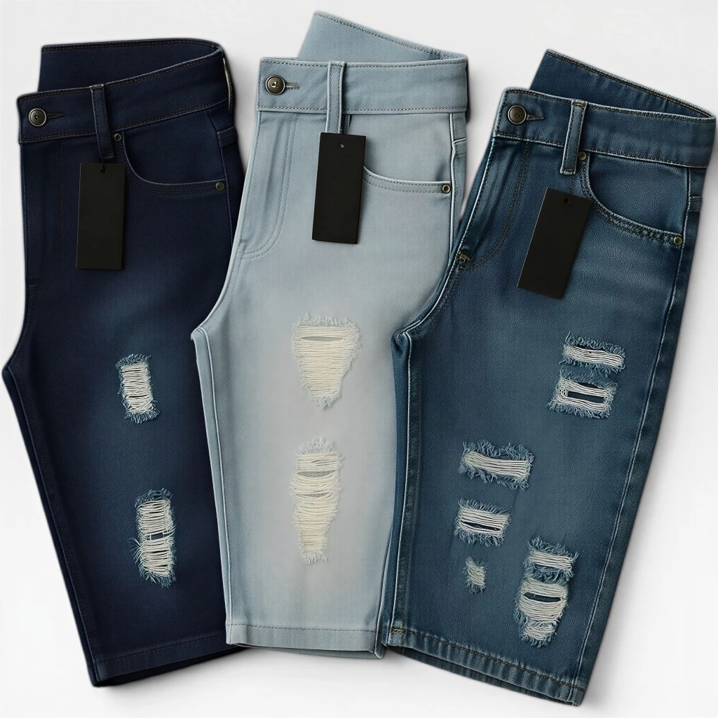 KIT 2 ou 3 Bermudas Jeans Masculina Rasgada Shorts Casual Moda Jogador Verão Confortável Premium Qualidade Gold — imagem 1