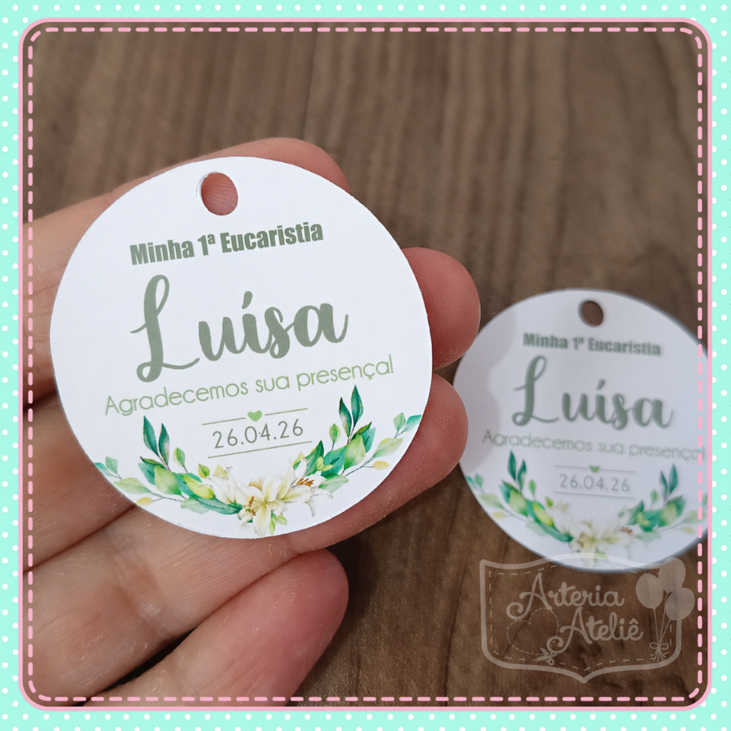 Tag de pendurar 4cm sacolinha Lembrancinha Personalizados Festa Primeira Eucaristia Comunhão Crisma Igreja Católica
