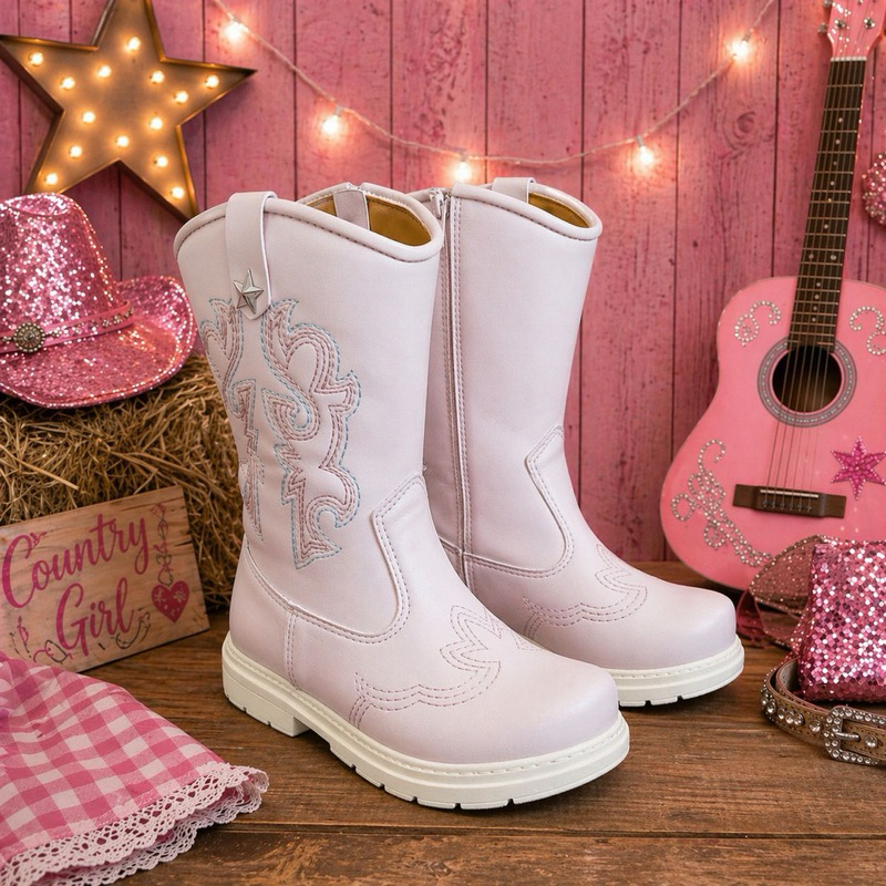 Bota Texana Infantil Menina Country Botinha Cano Alto Feminina Com Zíper Para Festas Juninas Rodeios Sítios Fazenda