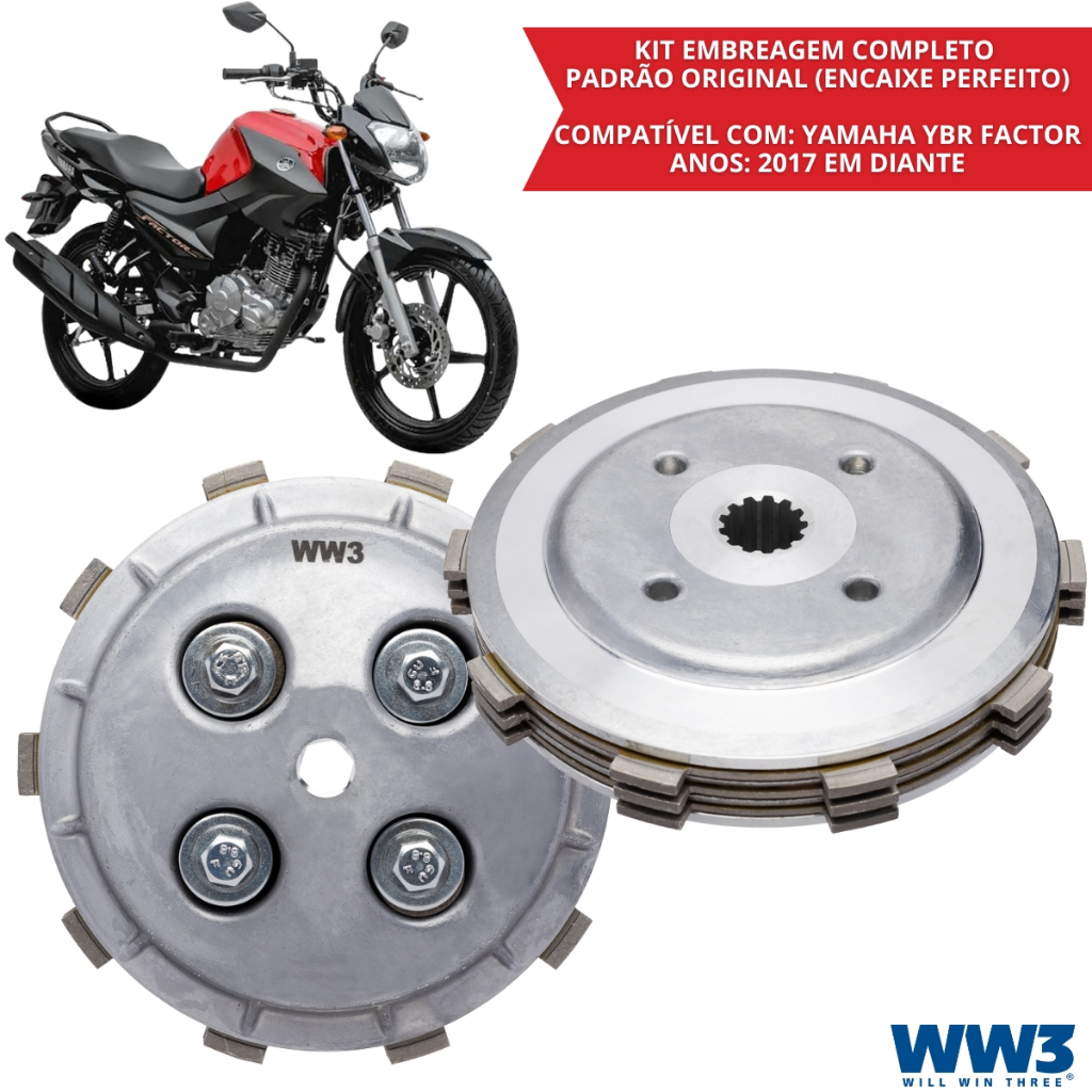 Embreagem Completa YBR Factor 125 Injetada 2017 a 2024 Kit Embreagem Yamaha Factor 125i WW3
