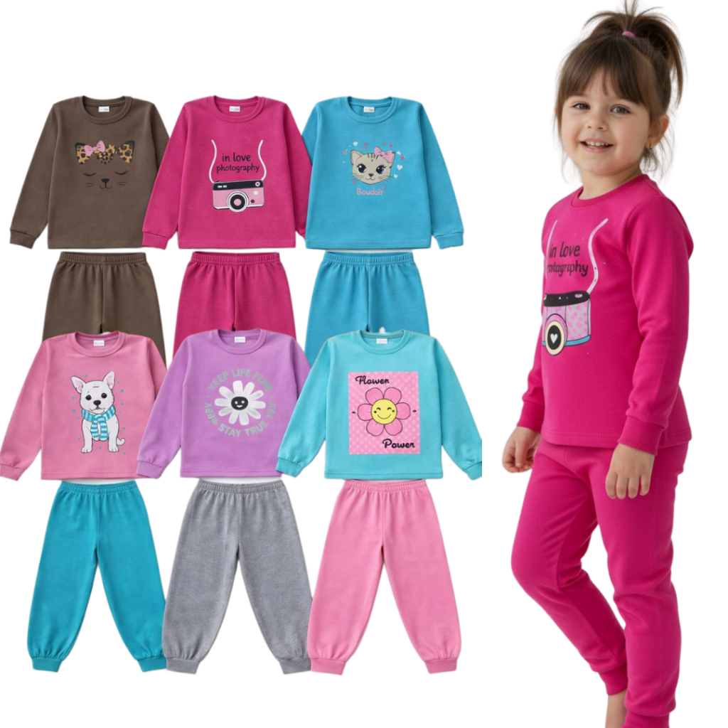 Conjunto Moletom Feminino Infantil | Moletom Inverno Menina | Roupa Quentinha Tamanho 1 ao 14 anos