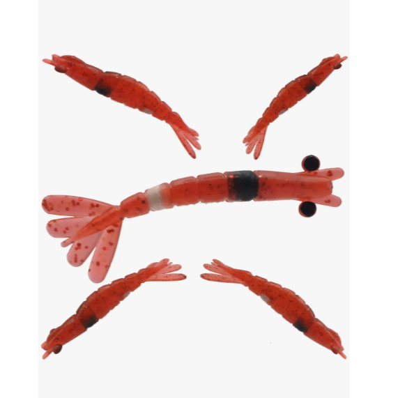 Kit 7 Iscas Soft Camarão Artificial Robalo Snook 6 cm Vermelho Red Ovado Plastisol