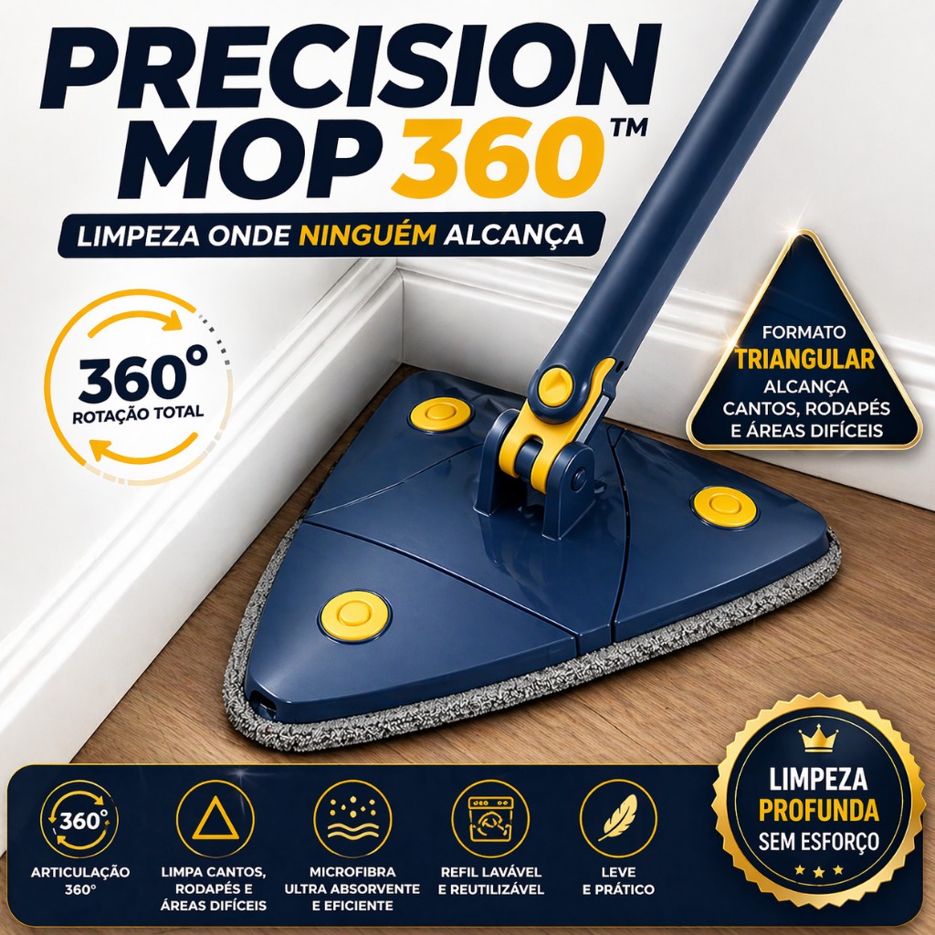 Mop Giratório 360 Graus Original Design Triangular Limpeza Fácil Casa/Escritório precision mop