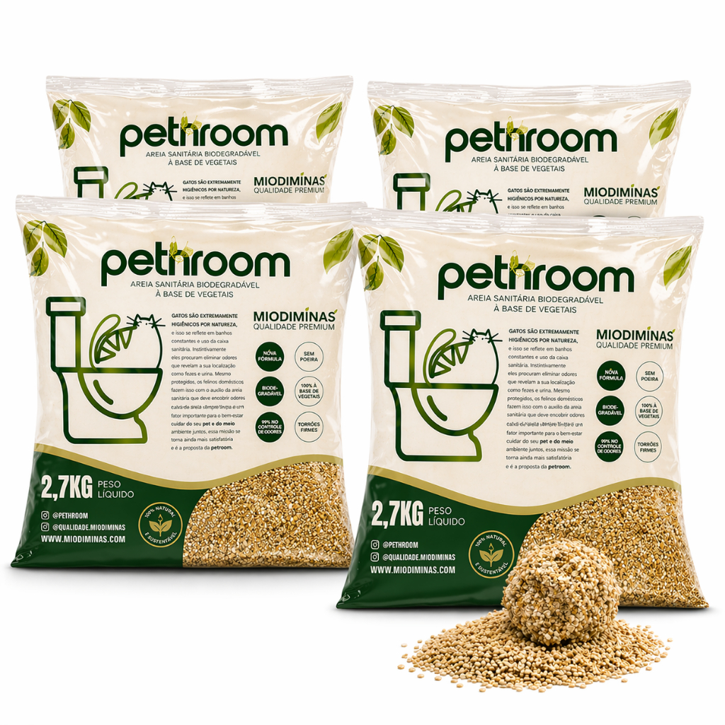 Kit  Mensal 3 GATOS Areia Higiênica Sanitária Biodegradável Para Gato 10,8 KG Base Mandioca