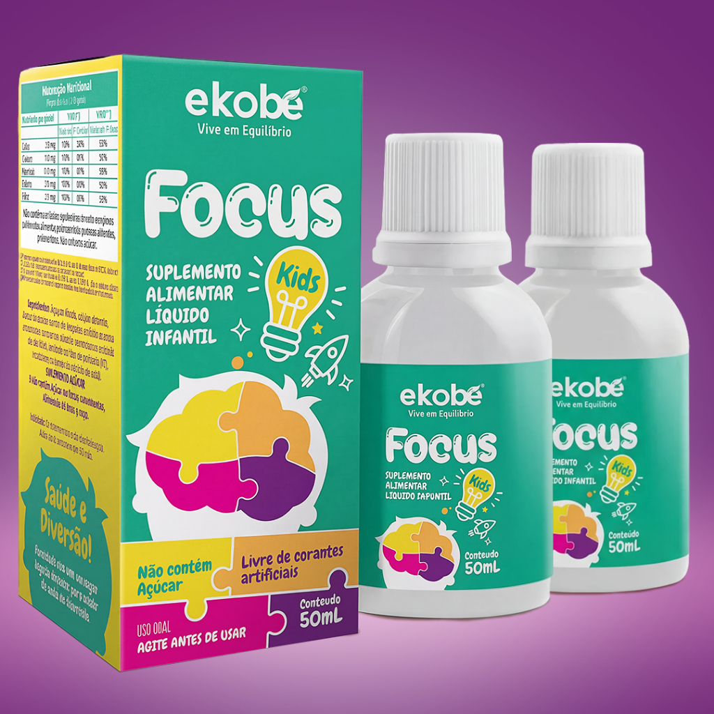 Kit 2 Suplemento Focus Kids Ekobé 50ml - Melhora Memória, Foco e Atenção em Crianças - Tutti Frutti