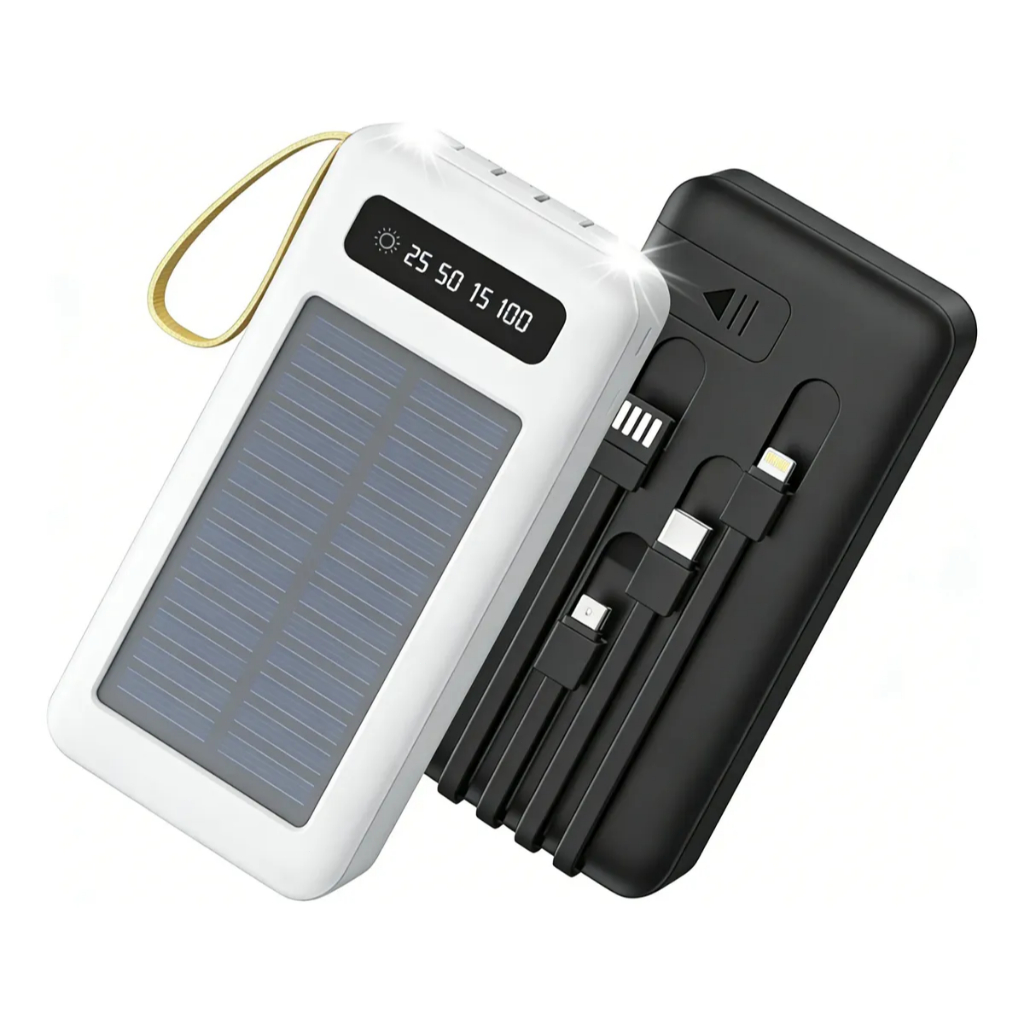 Carregador Portátil Power Bank Solar 20.000mah Com cabos 5 Em1 LED lanterna