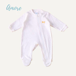 Macacão de Bebê Pezinho Amore Bolinha 100% Algodão