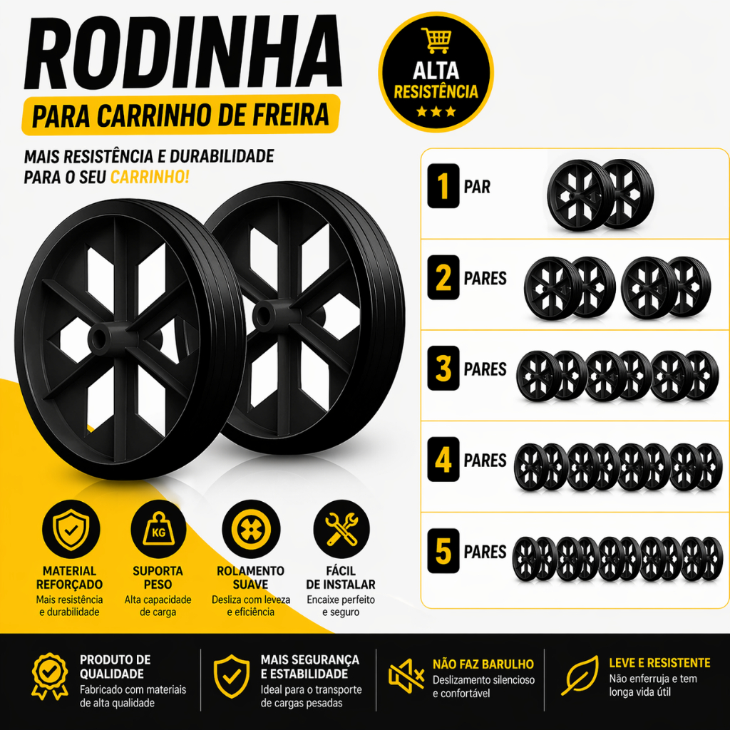 Kit 2 Rodas Para Carrinho De Feira Reforçado