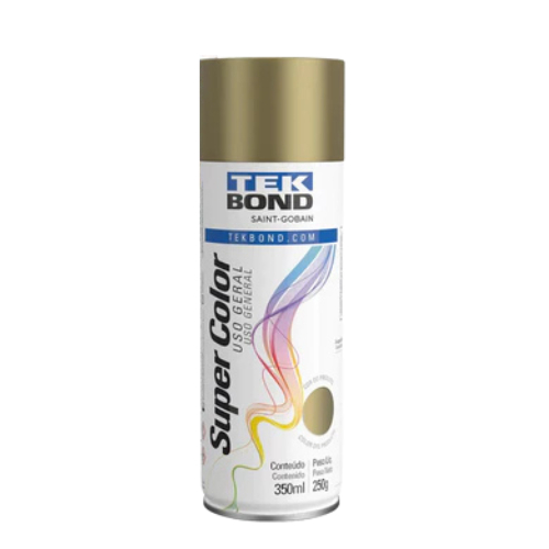 tinta spray tek bond, super color dourado, tinta uso geral 350ml, tinta dourada