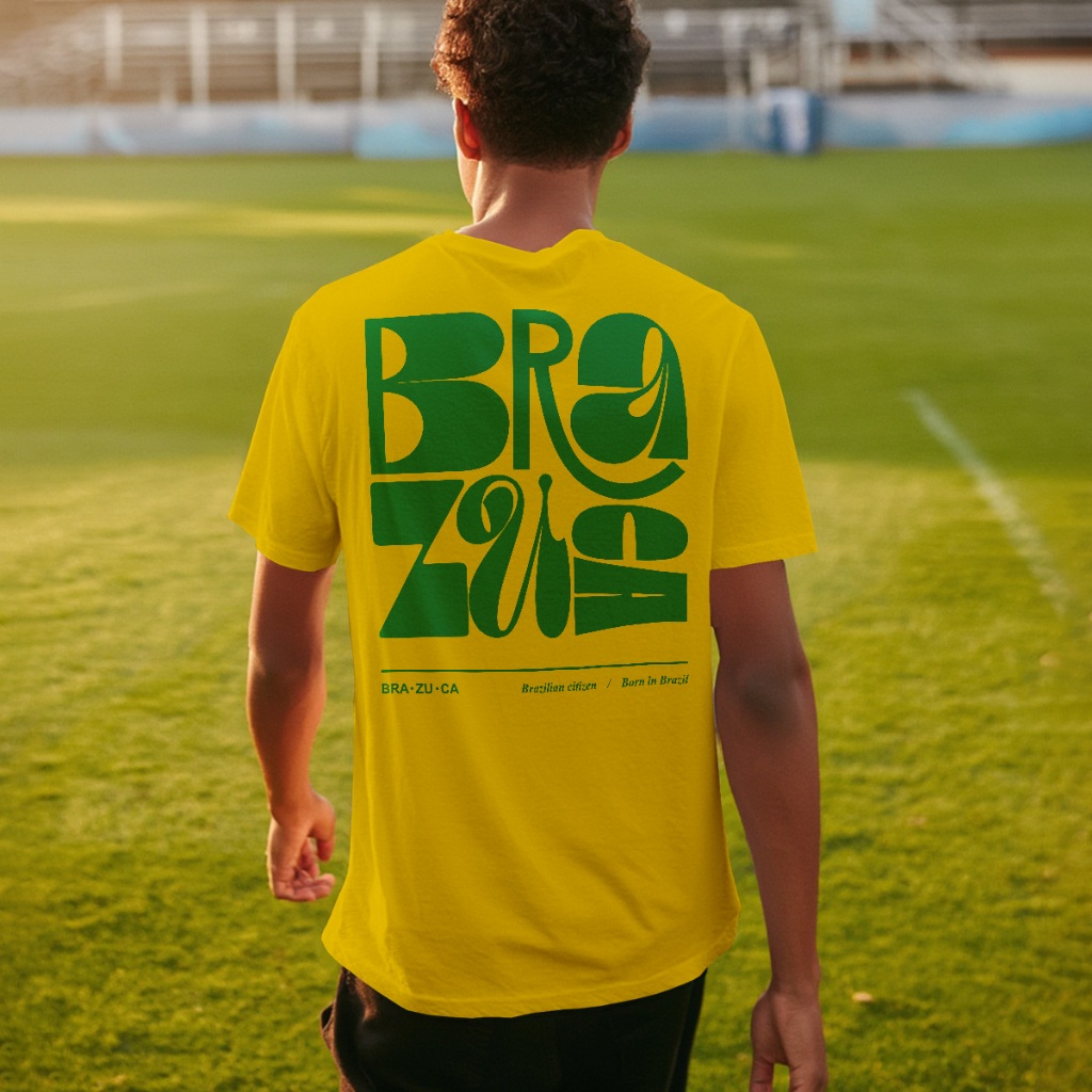 Camisa Camiseta Brasil Brazuca Estampa Tipográfica Copa Seleção Brasileira REF 3585 -