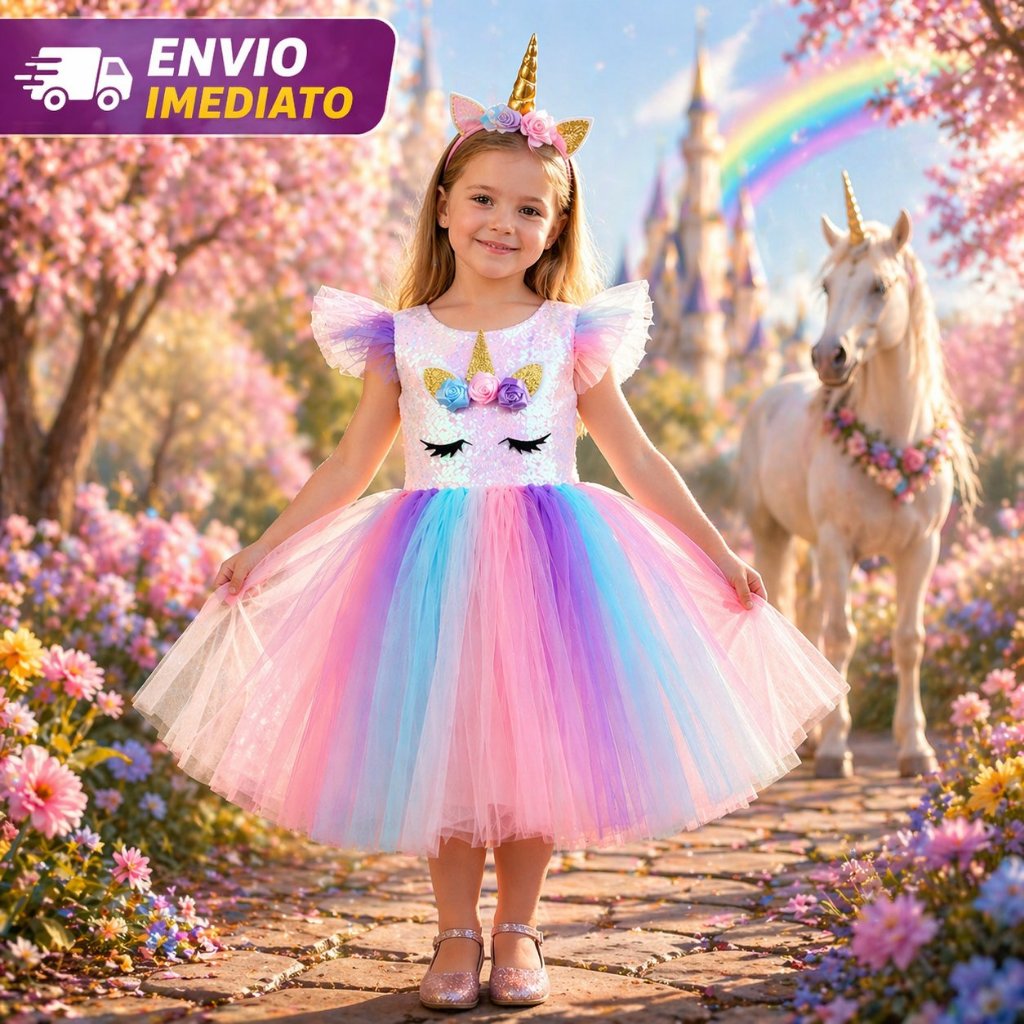 Vestido Fantasia Infantil Princesa Estilo Unicornio Carnaval Festas SEM TIARA