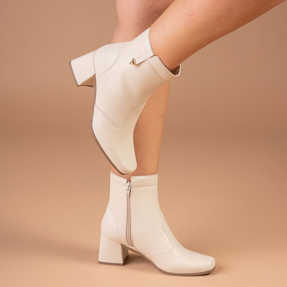 Bota Feminina Bico Quadrado Salto Bloco Cano Curto Médio Zíper Confortável