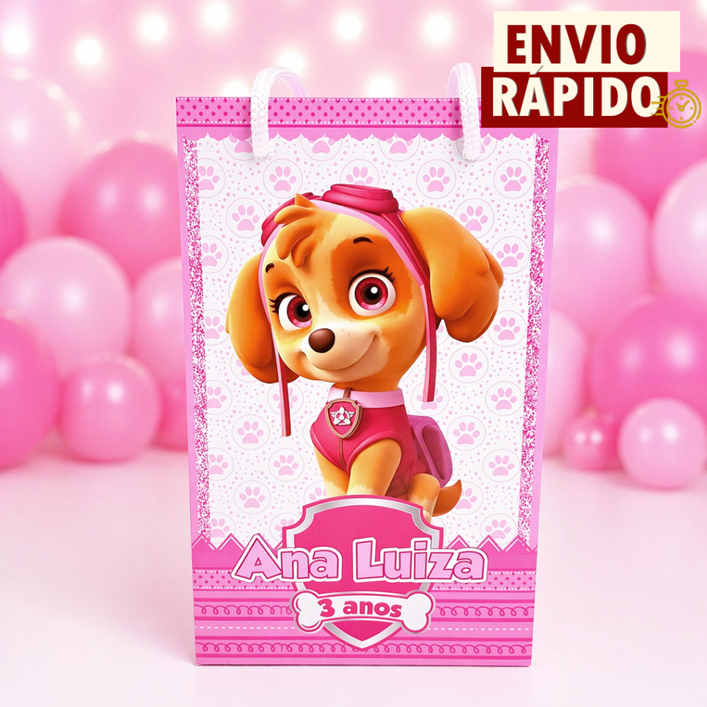 Sacolinha Personalizada P - Skye Patrulha Canina - PEGU E MONTE - Lembrancinha Festa Aniversário