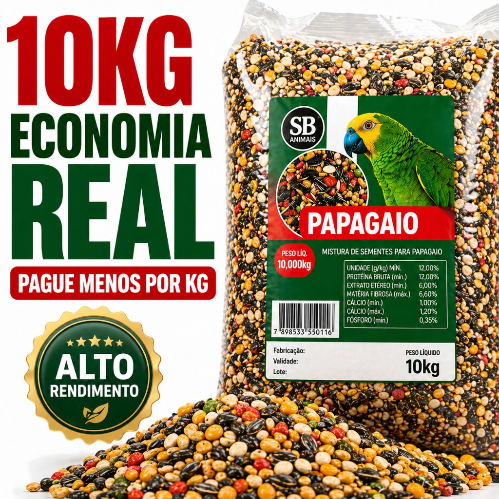 Ração Papagaio 10kg Mistura Premium com Sementes Frutas Energia Vitalidade Uso Diário Econômico em Oferta na Shopee