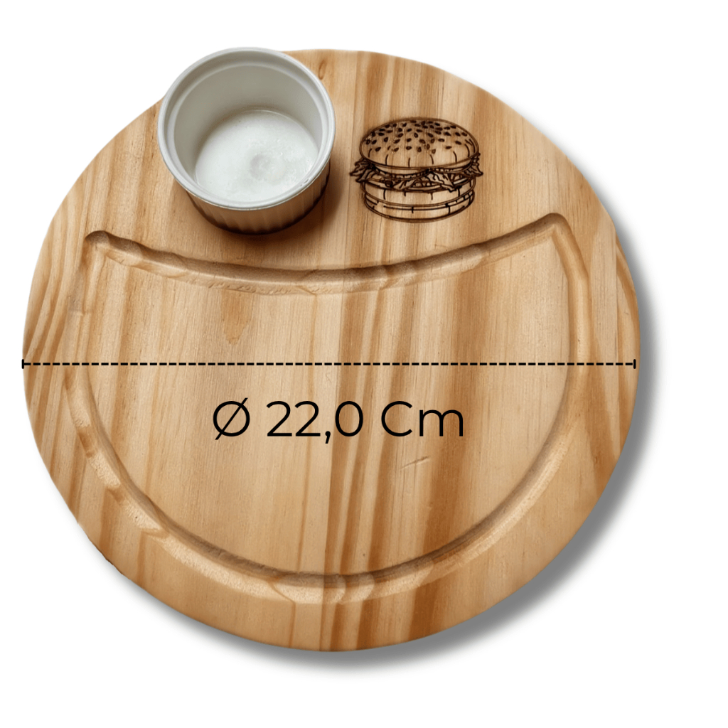 Kit 10 Tábuas de Hambúrguer Servir Sanduiche Petisco Madeira com 1 Ramequim — imagem 2 de 2