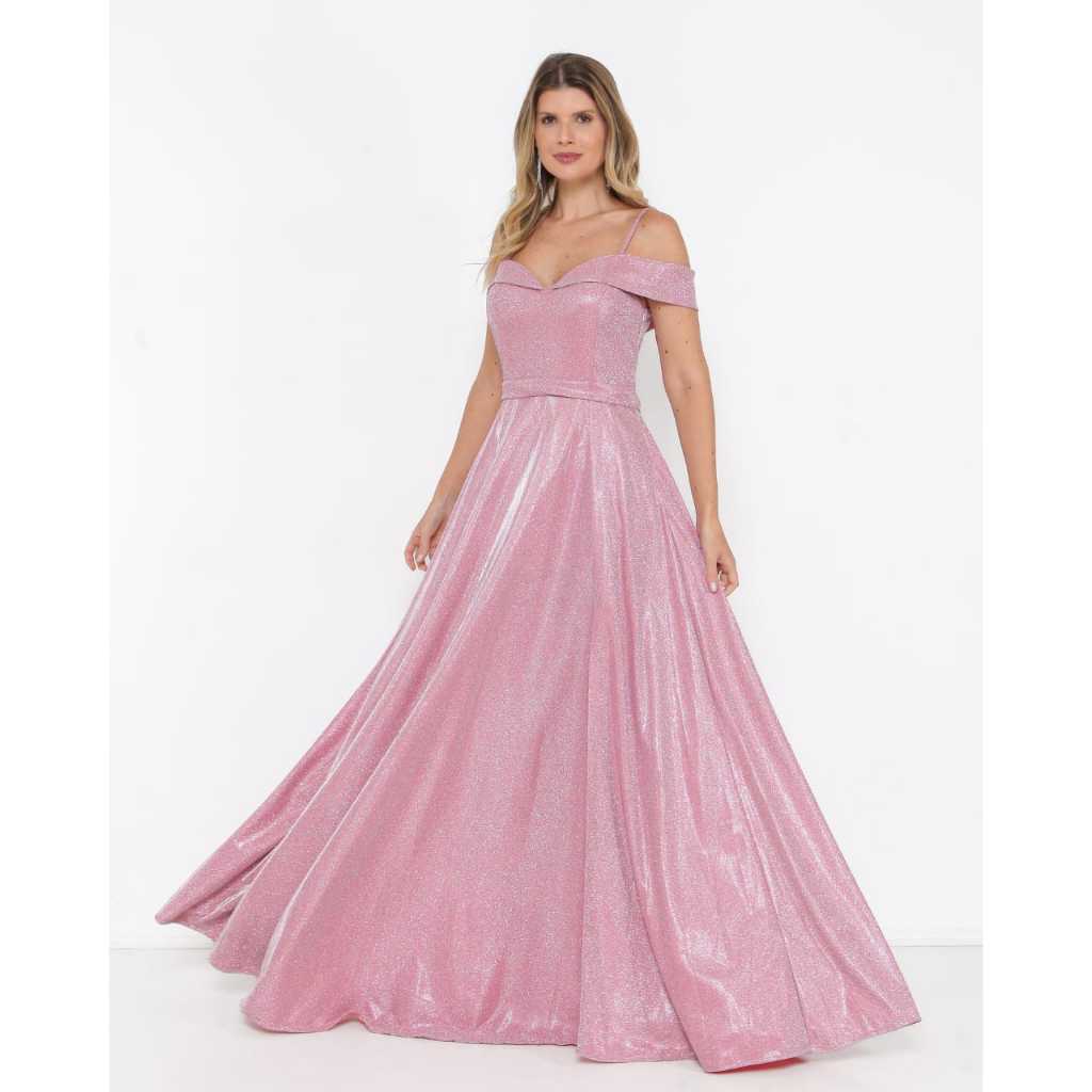 vestido de festa ombro a ombro ideal para madrinas,convidadas, formandas tecido lurex com. brilho..