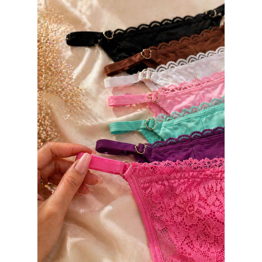 Kit Calcinha em Renda Luxo Forrada de Algodao Regulagem Ouro de Coração String Fio Dental Sexy — imagem 2 de 2