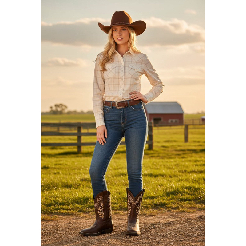 Bota Texana Feminina Country Bico Quadrado Em Couro ecológico