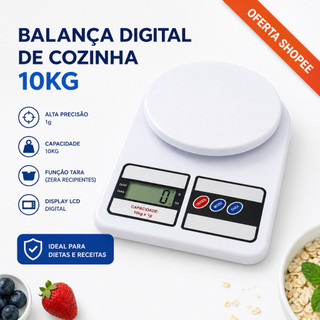 💥 Balança Digital de Cozinha 10kg Alta Precisão 1g Display LCD Função Tara Dieta Receitas