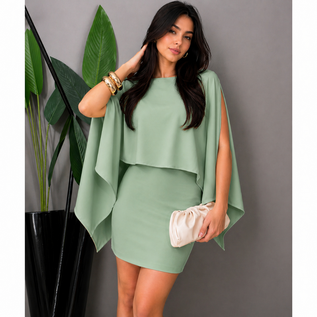 Vestido Feminino Curto Elegante Tomara que Caia com Capa Crepe Dunas Premium Festa Não Amassa