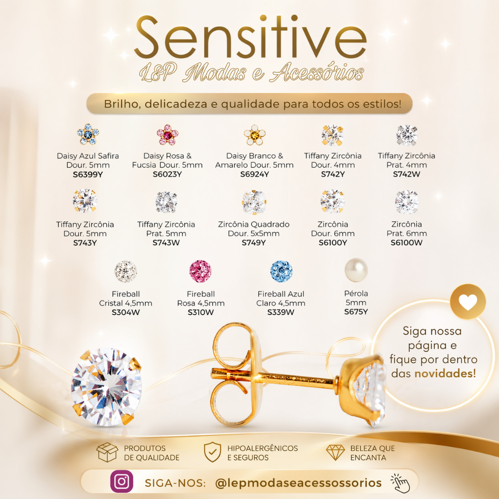 Brinco Sensitive Adulto Pós-perfuração Par