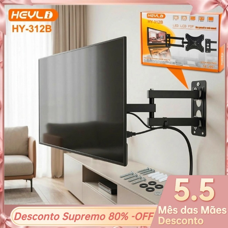 Suporte Articulado para TV´s de 10'’-55'’ Polegadas Retrátil Inclinação ±15° VESA 75x75–200x200 35kg