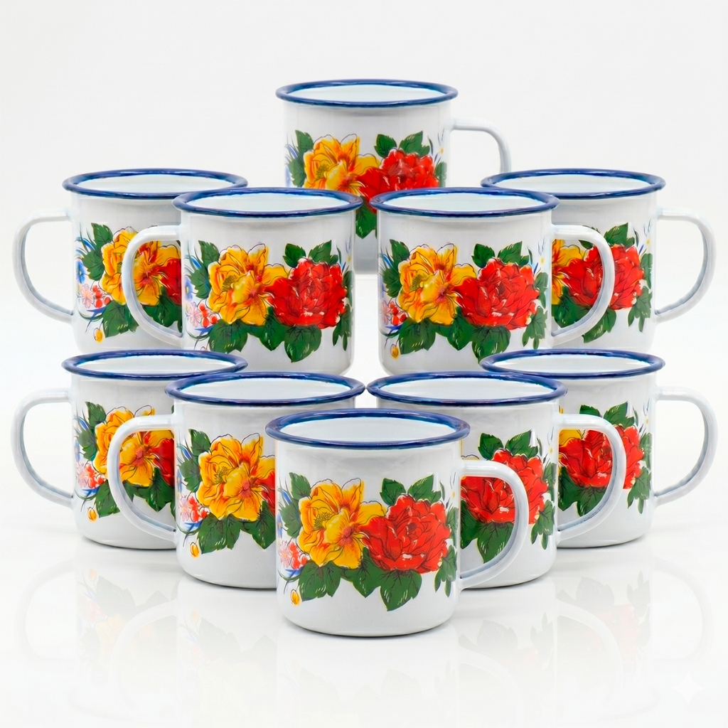 Kit 10 Caneca Esmaltada Branca N5 Agata 90ml Xicara Cafe Expresso Retro Fazenda Milla Lavavel