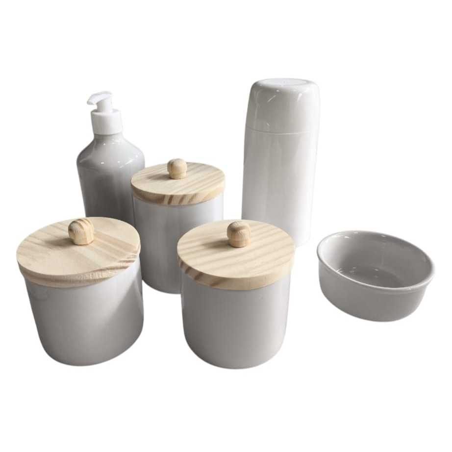 Kit Higiene para bebê porcelana potes porta algodão cotonete garrafinha térmica porta alcool em gel maternidade
