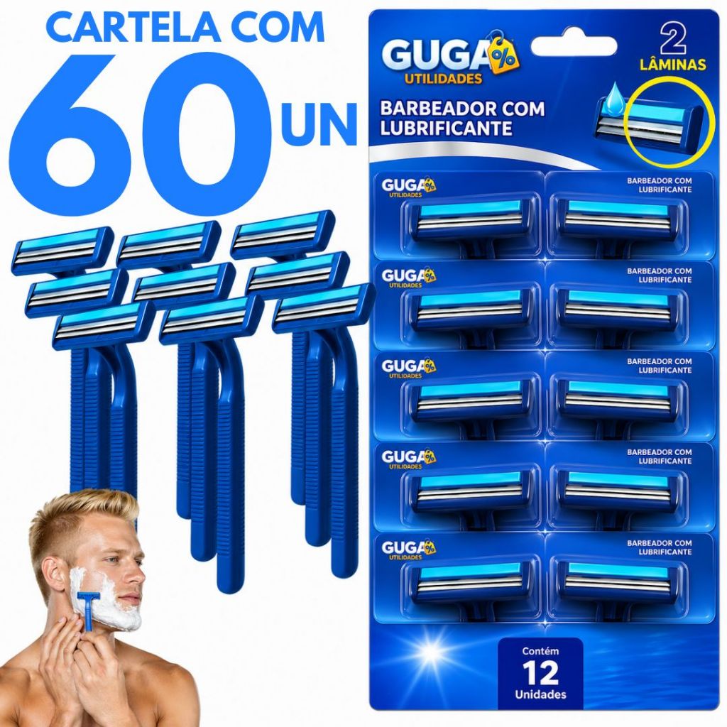 Kit 60 Aparelho De Barbear Barbeador Descartável Com 2 lâmina Com Fita Lubrificante