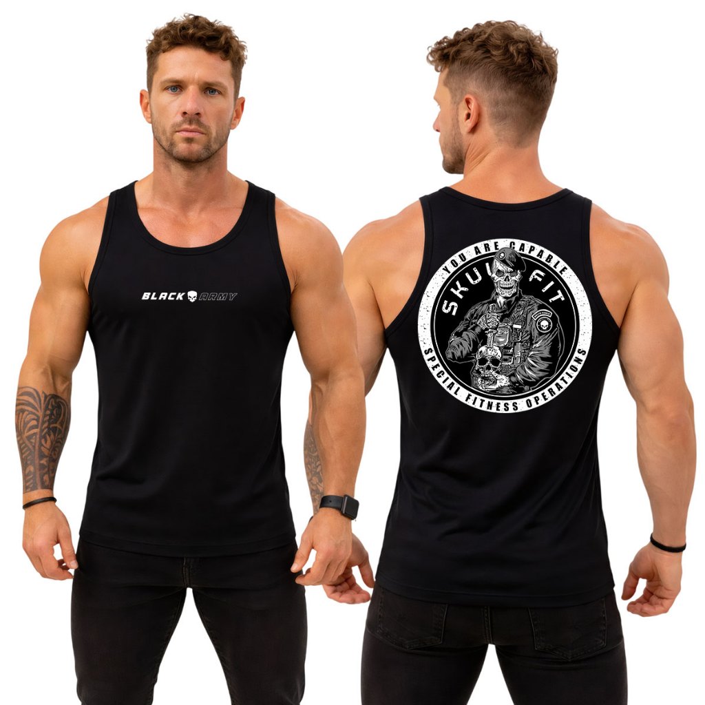 Camiseta Regata Dry Fit Original Masculina Caveira Skull Fit Black Army