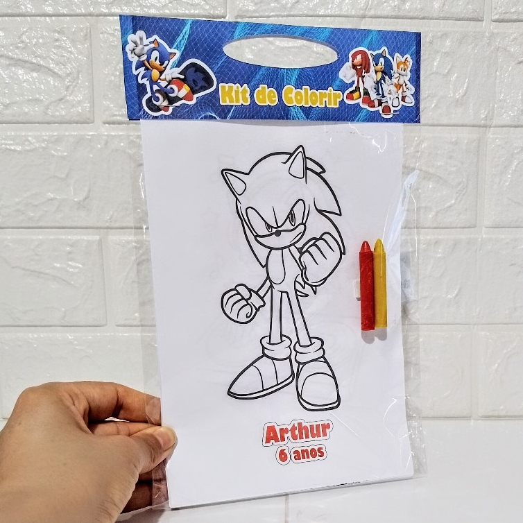 Kit de Colorir  + Giz de Cera com cores Sortidas SONICO para lembrancinhas personalizadas de festa Infantil ENVIO RÁPIDO