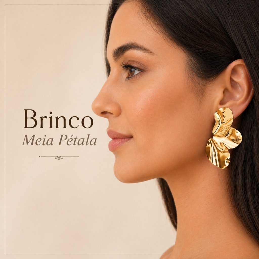 Brinco Meia Folha Pétala Martelado Brincos de Moda Orgânico Para Uso Diário & Presentes Folheado à Prata925 e Ouro18k