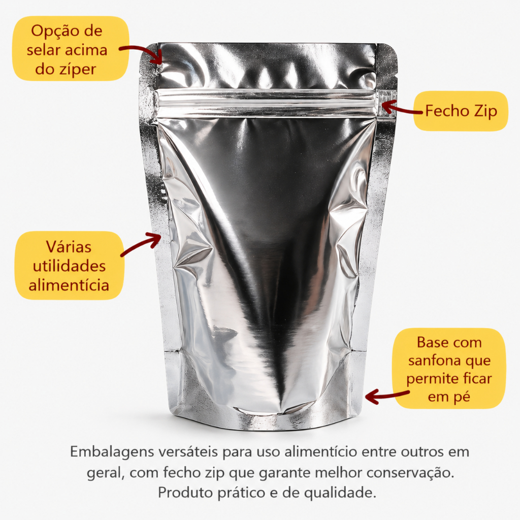 Saco Ziplock 12,5x19,5 Metalizado Com Fecho Zip Lembrancinha Doces Amendoins pipocas Gourmet — imagem 2 de 2