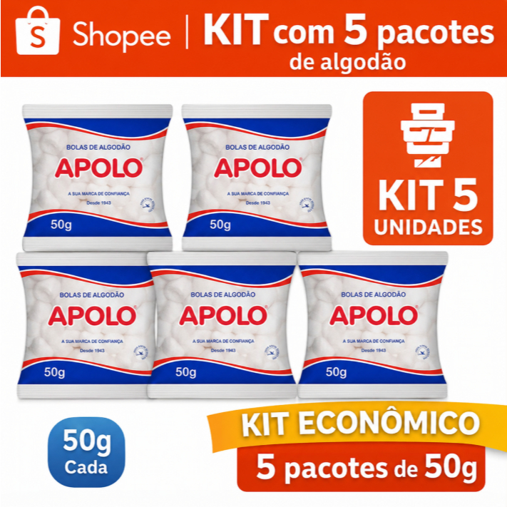 Kit 5 Pacotes Algodão Bola 50g Cada