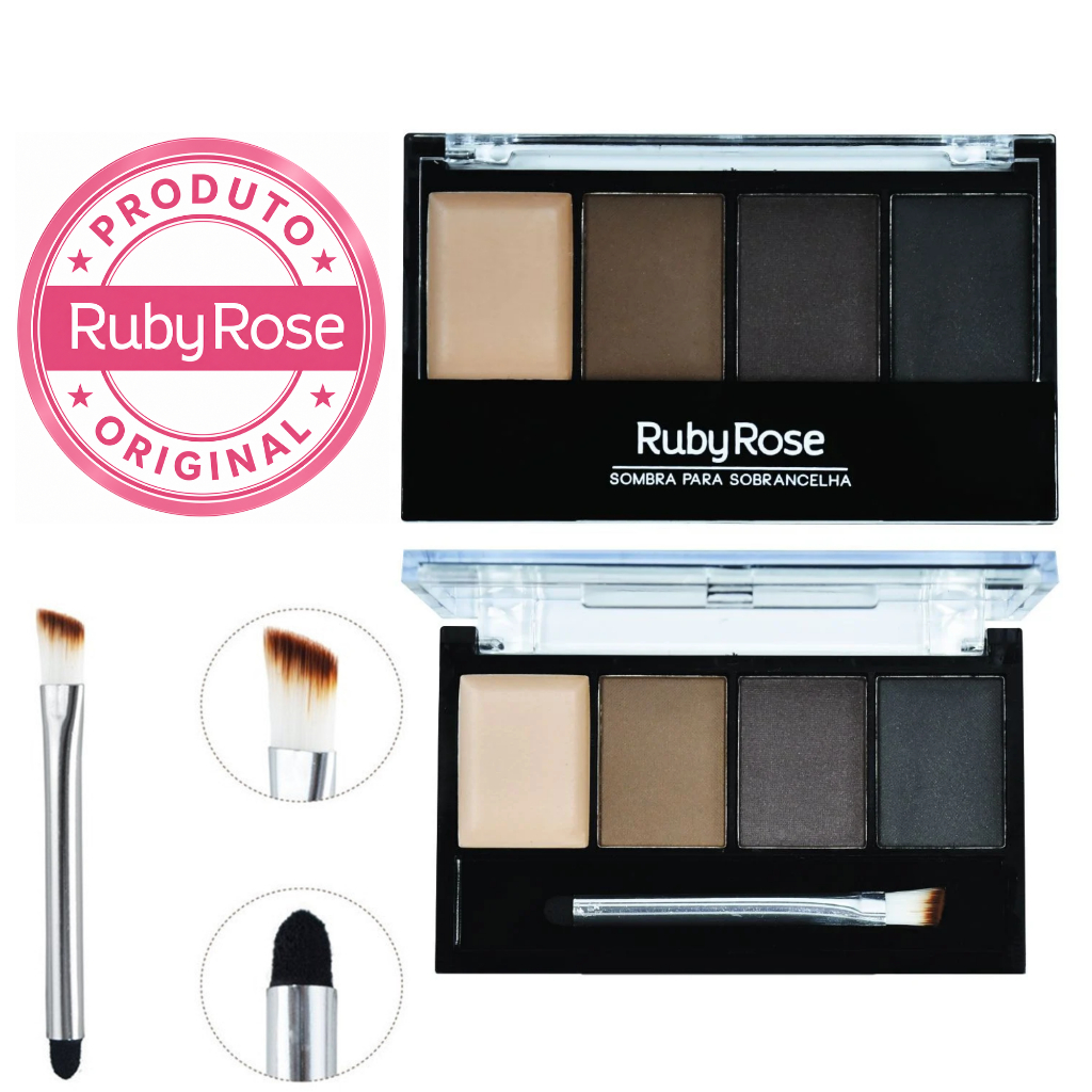 Paleta de Sombras Para Sobrancelha Ruby Rose Trio 3 Cores HBF572 Original Alta Pigmentação C/ Pincel