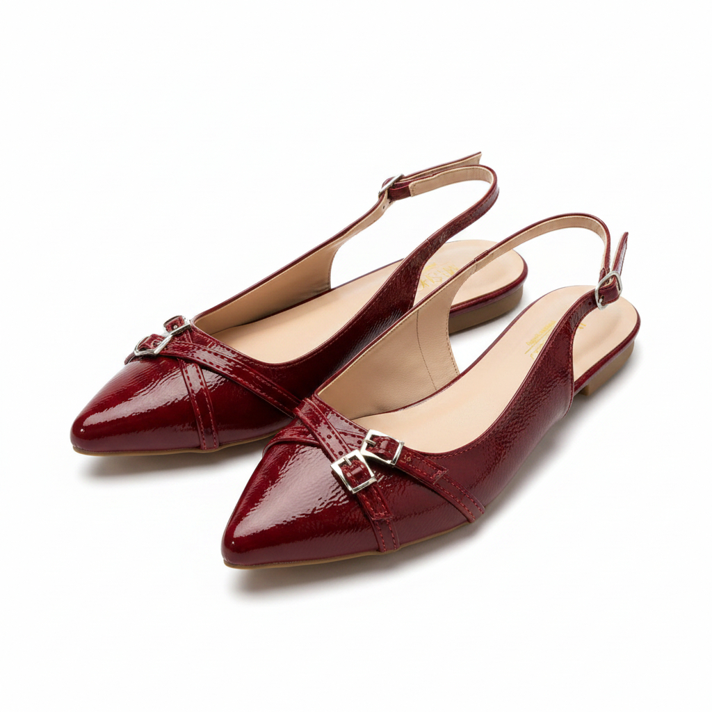 Sapatilha Slingback Feminina Bico Fino Verniz com Tiras Cruzadas 34 ao 43