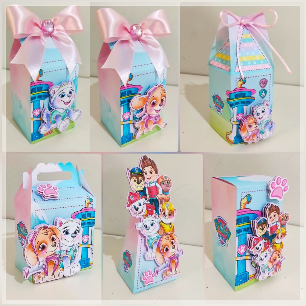 KIT FESTA  Personalizados Patrulha Canina Rosa pegue e Monte Lembrancinhas - Aniversário - Caixinha Personalizadas