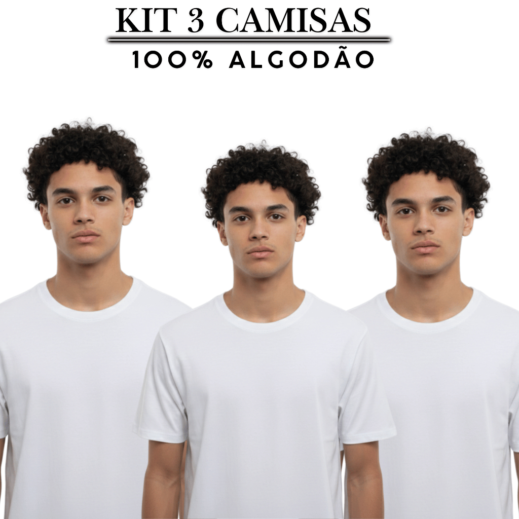 Kit 3 Camisetas Masculina Lisa Preta Marrom Branca Básica 100% Algodão Promoção
