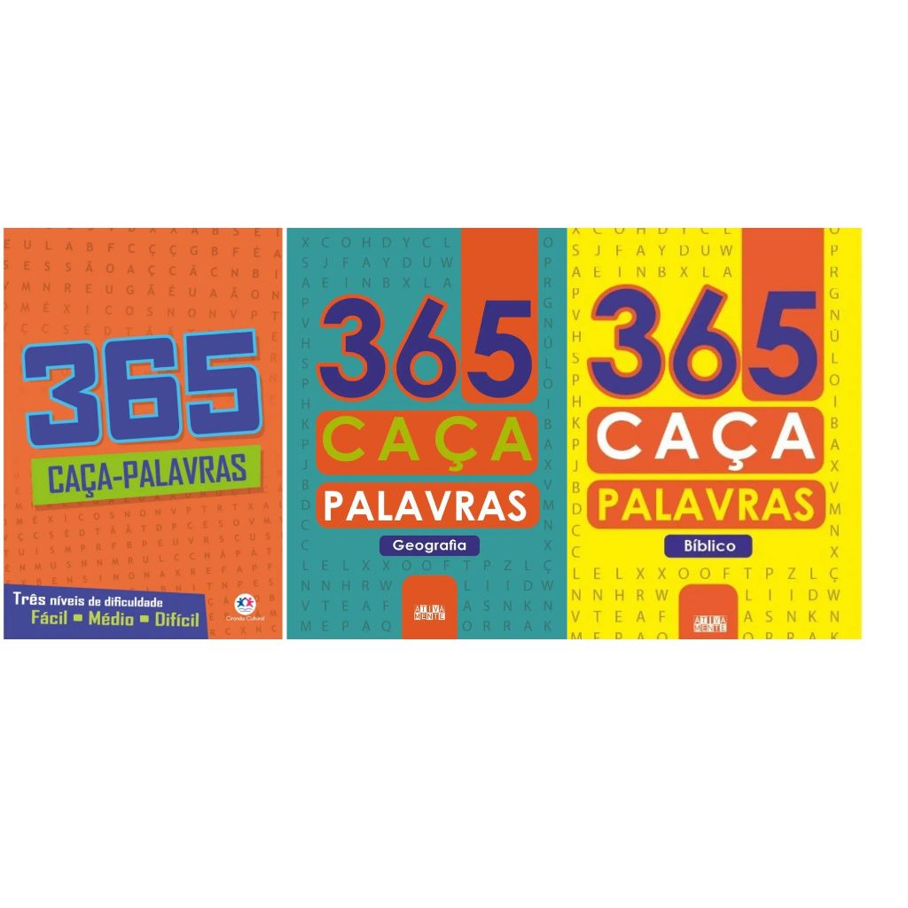 KIT 3 LIVROS  365 CAÇA PALAVRAS  BIBLICO  - GEOGRAFIA -  E TRES NIVEIS DE DIFICULDADE