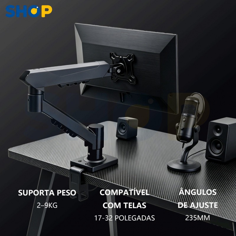 Braço Suporte Monitor 17-32" Mesa Articulado Giratório 360° Regulável até 9kg U5
