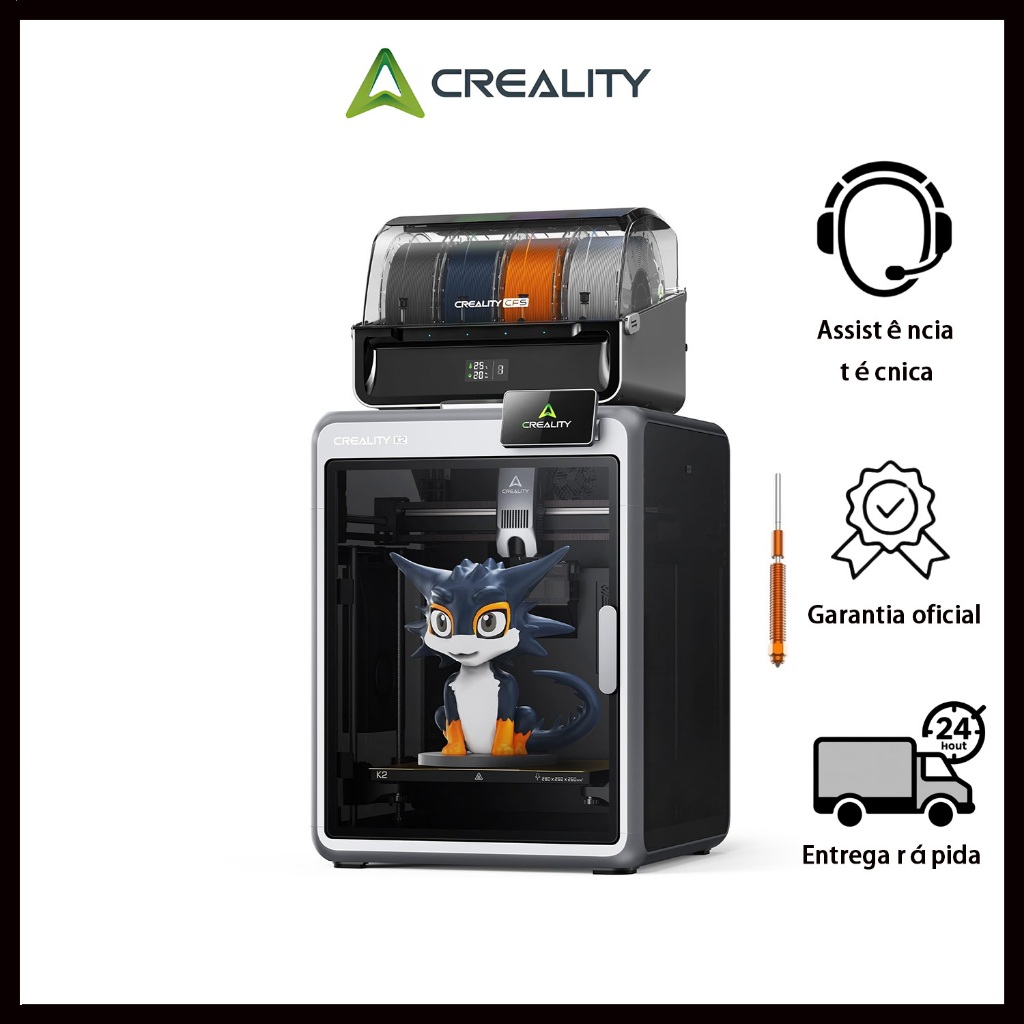 Creality K2 Combo impressora 3d profissional com CFS Oficial 127-220V - IA, 600mm/s, Alta Precisão